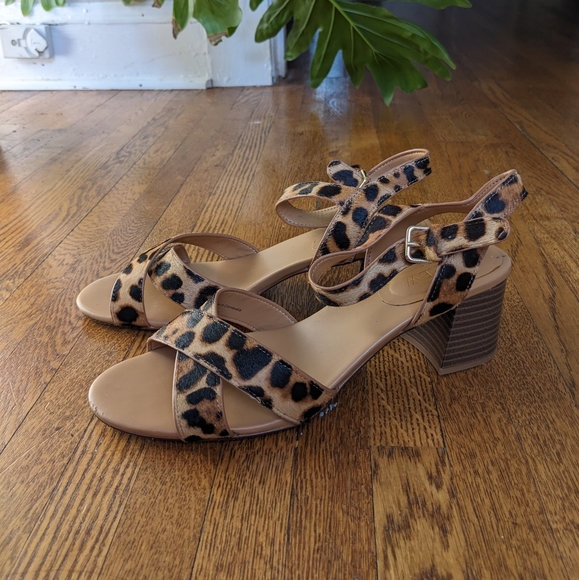 J. Crew Shoes - J Crew  Calf hair leopard print  heels sandals